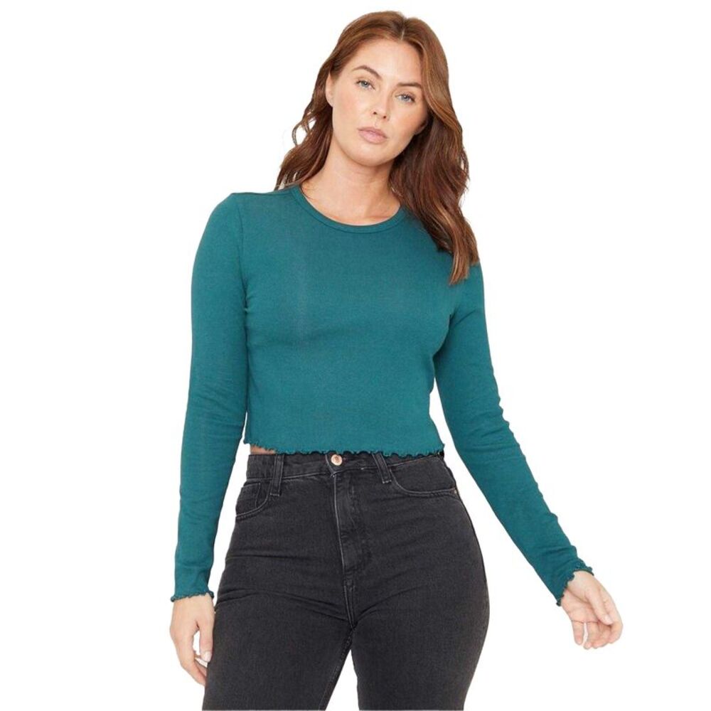 Be You Womens/Ladies Ribbed Cropped T-Shirt / Teal